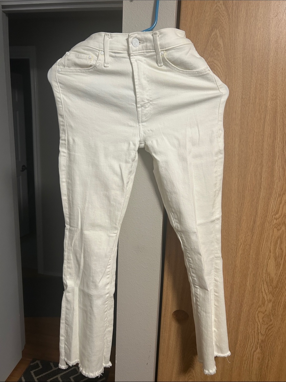 MOTHER White High-Rise Cropped Straight Jeans